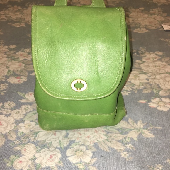 Vintage Small Lime Green Coach Backpack 